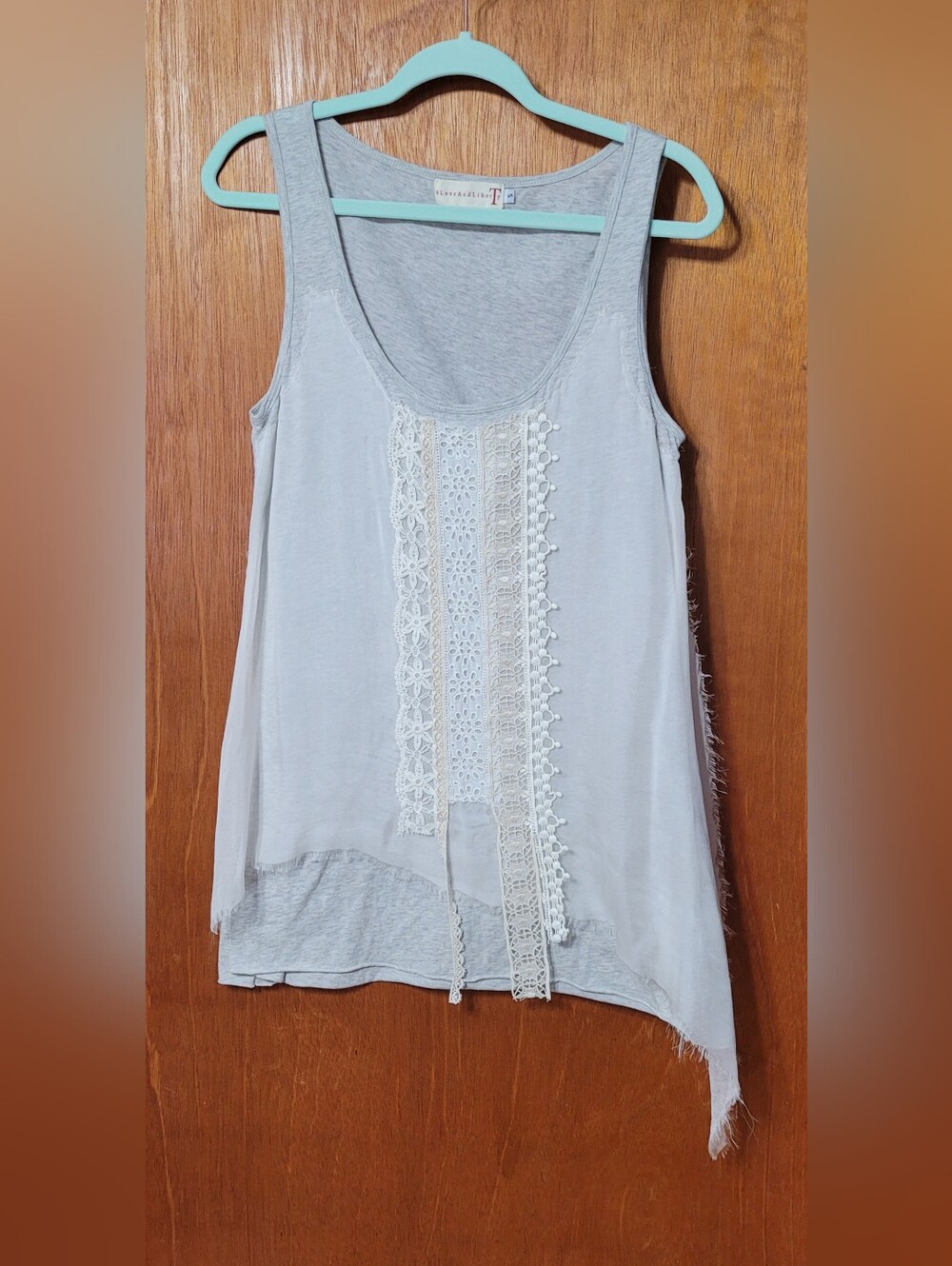 Love And Liberty Tank Top With Front Overlay Heather Grey Size Small (1445)